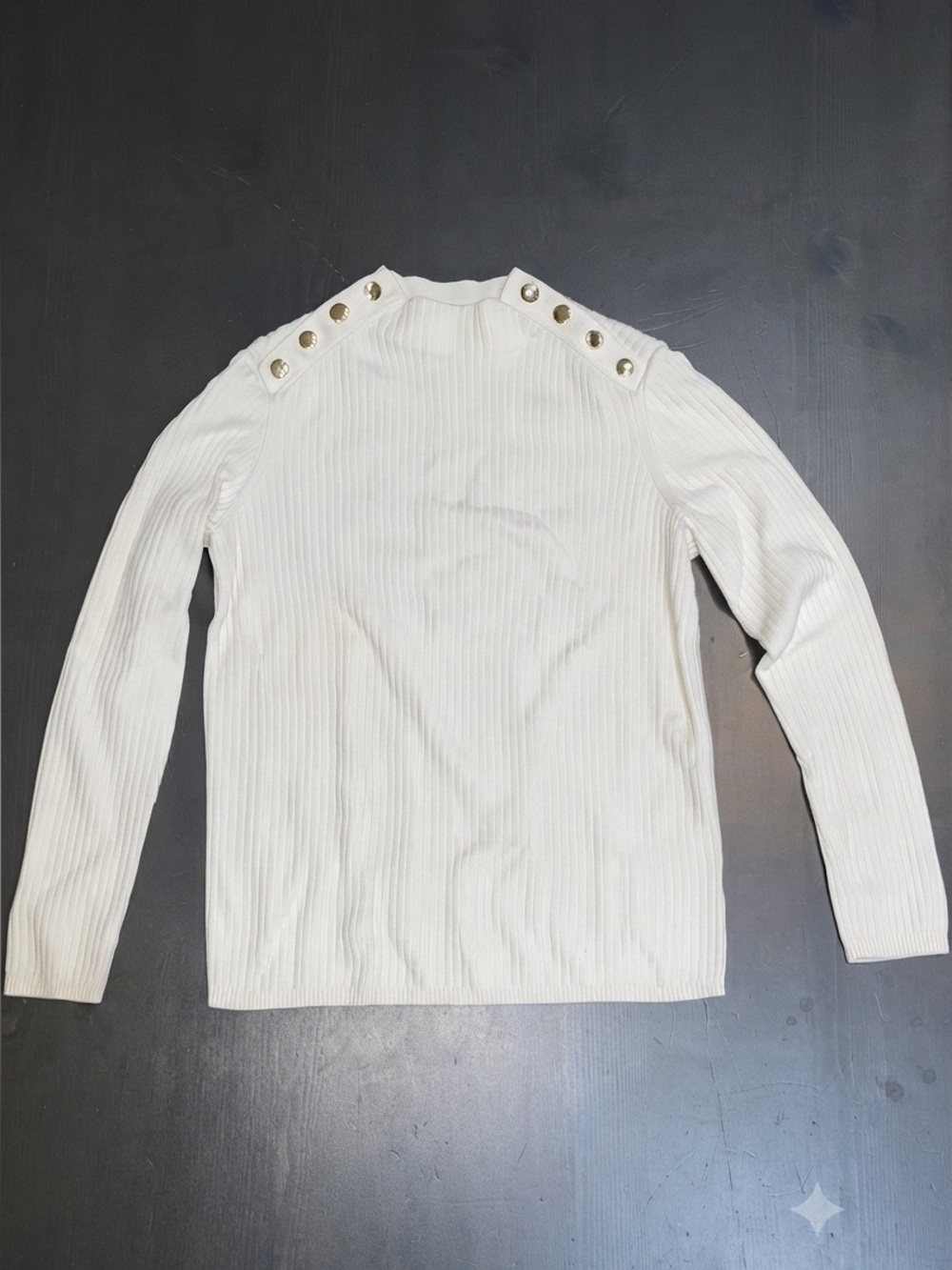 Talbots Petite White Ribbed Knit Sweater Gold Button Shoulder Mock Neck SP